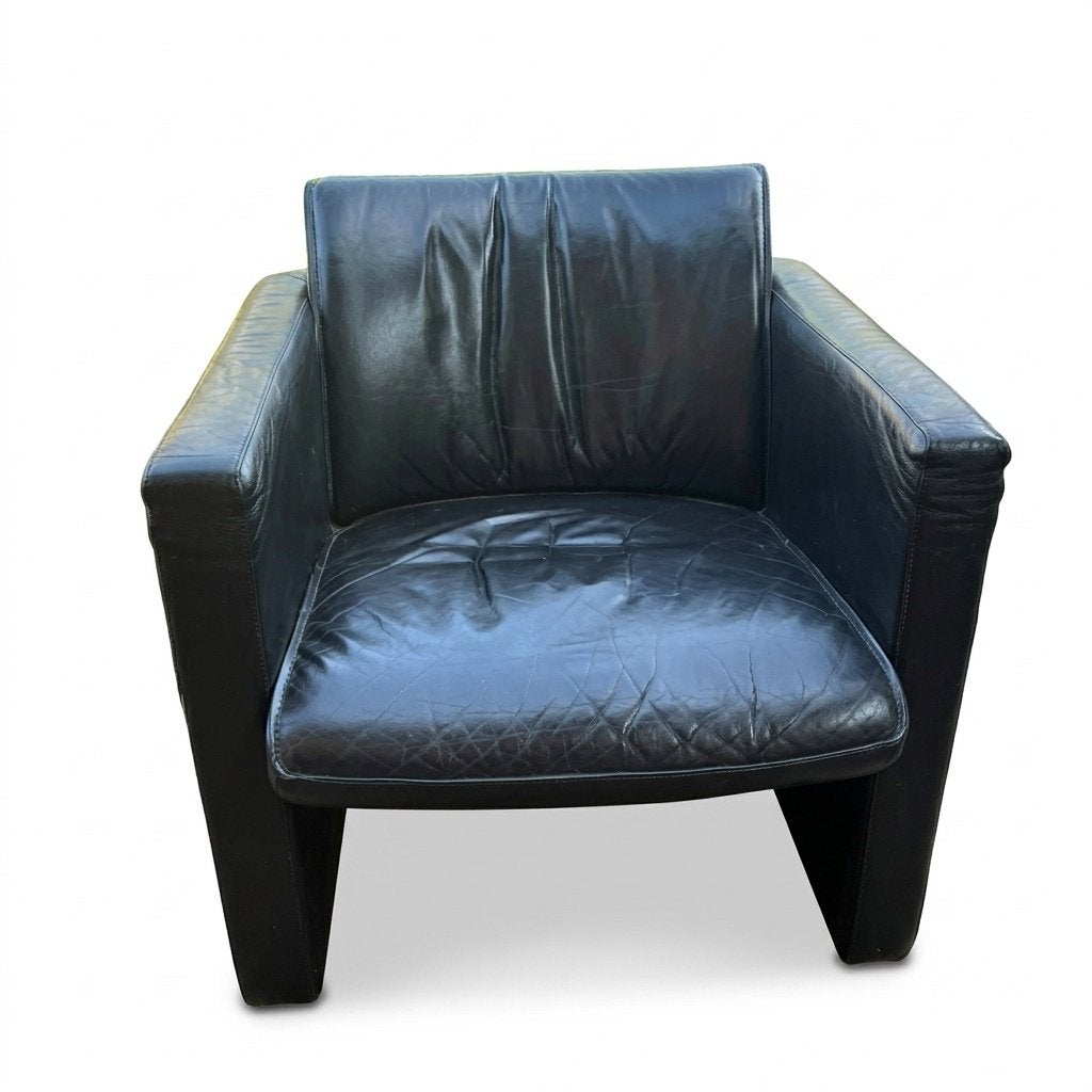 2 stuks Leolux design fauteuil – zwart leer, Ophalen, Gebruikt, 50 tot 75 cm, Leer