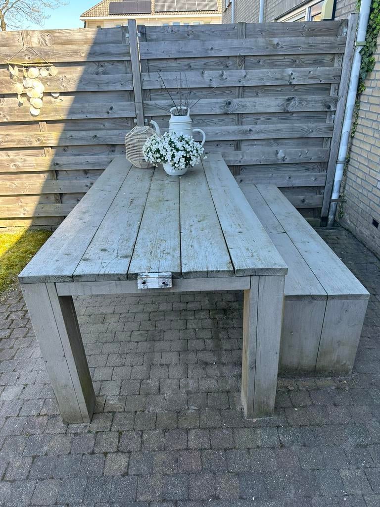 Gratis tuintafel + bank, Ophalen, Zo goed als nieuw, Hout, Bank