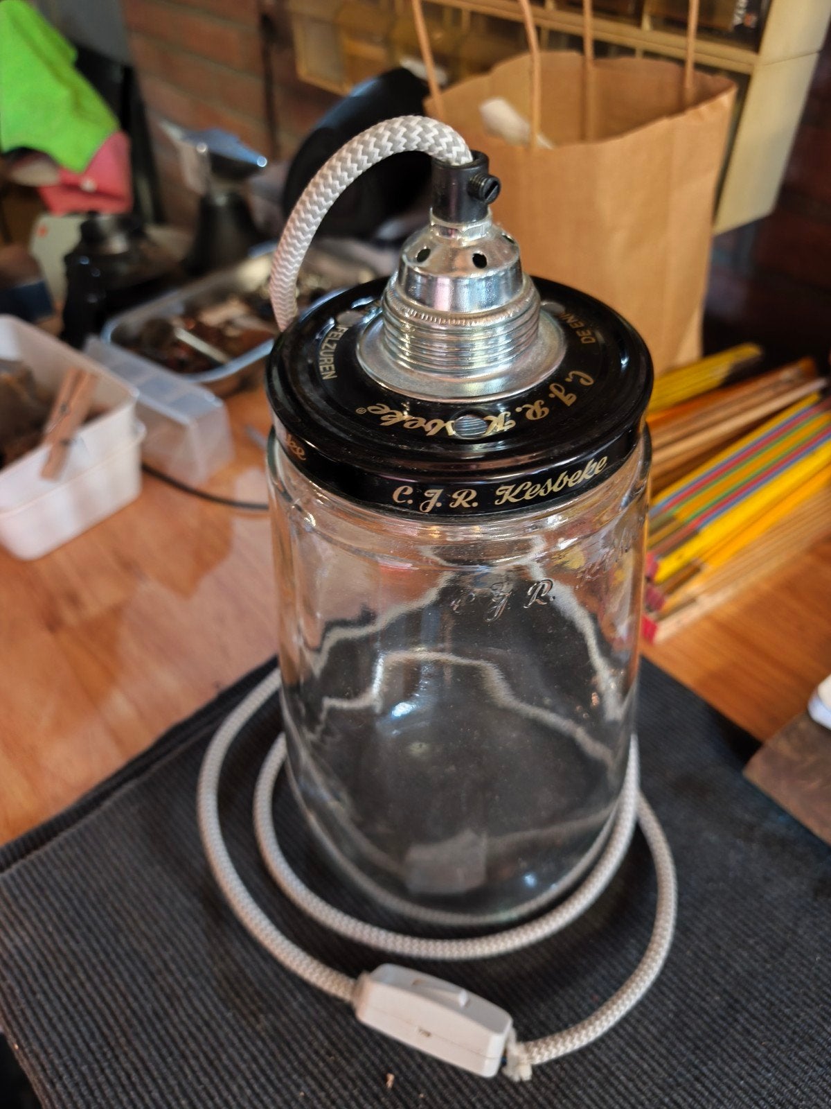 Unieke Kesbeke Pot Lamp - Handgemaakt Design, Met schakelaar, Overige merken, Industrieel, Zo goed als nieuw