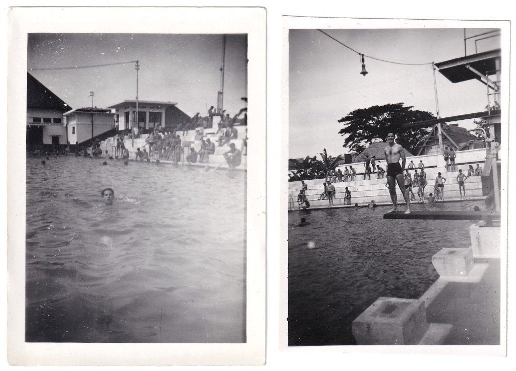 2x Foto Ned. Indie Militair Zwembad Manggarai Djakarta, Gebruikt, Foto, Ophalen of Verzenden, 1940 tot 1960