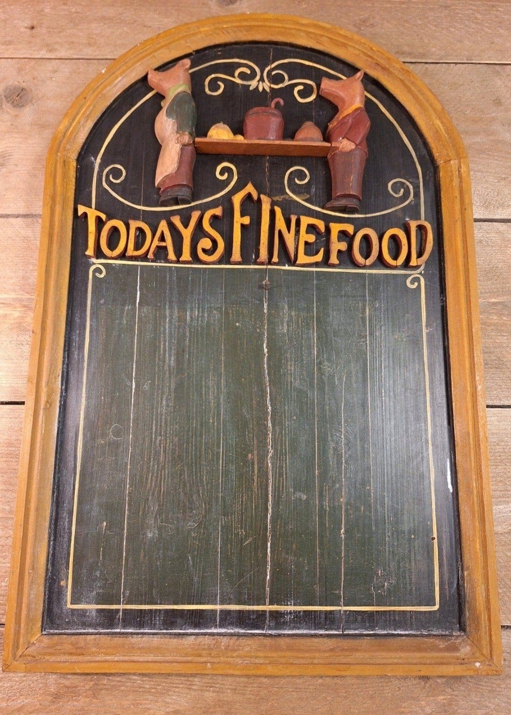 Vintage Krijtbord met Houten Frame en Varkensdecoratie, Gebruikt, Meerkleurig, Ophalen of Verzenden, Vintage