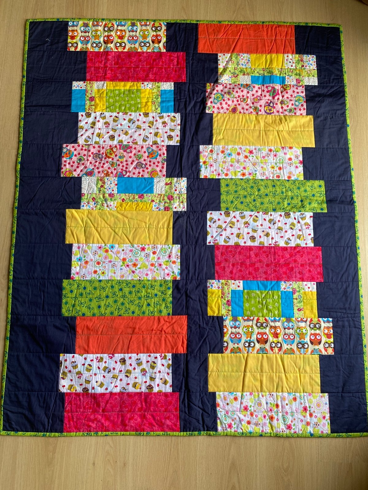 Patchwork plaid / quilt, Huis en Inrichting, Katoen, Handgemaakt, Woondeken, 123 cm