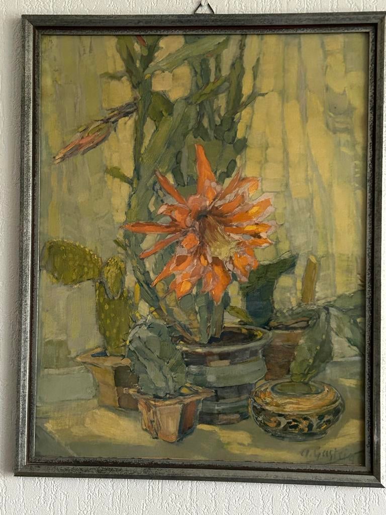 Twee ingelijste schilderijen: bloemen en cactussen, Ophalen