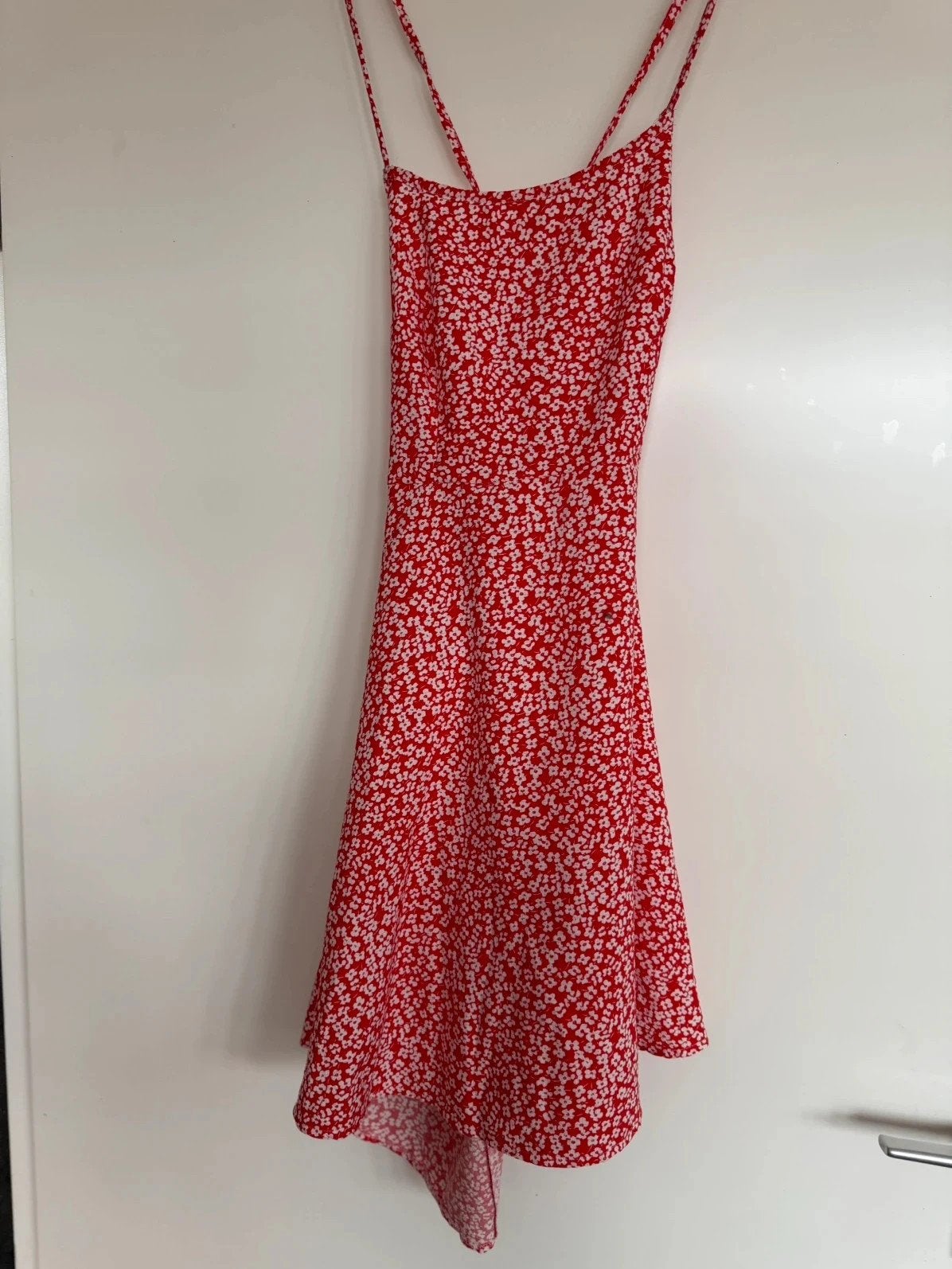 Schattig Rood Zomerjurkje met Witte Bloemenprint, Kleding | Dames, Vintage Dressing, Ophalen of Verzenden, Zo goed als nieuw, Maat 36 (S)