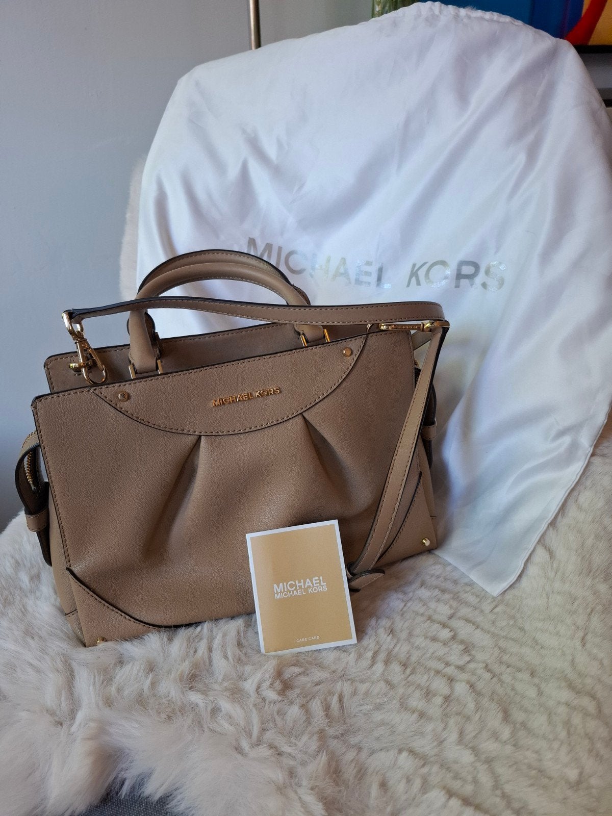 Michael Kors Medium Leren Satchel Tas - Camel, Bruin, Ophalen of Verzenden, Zo goed als nieuw, Michael Kors