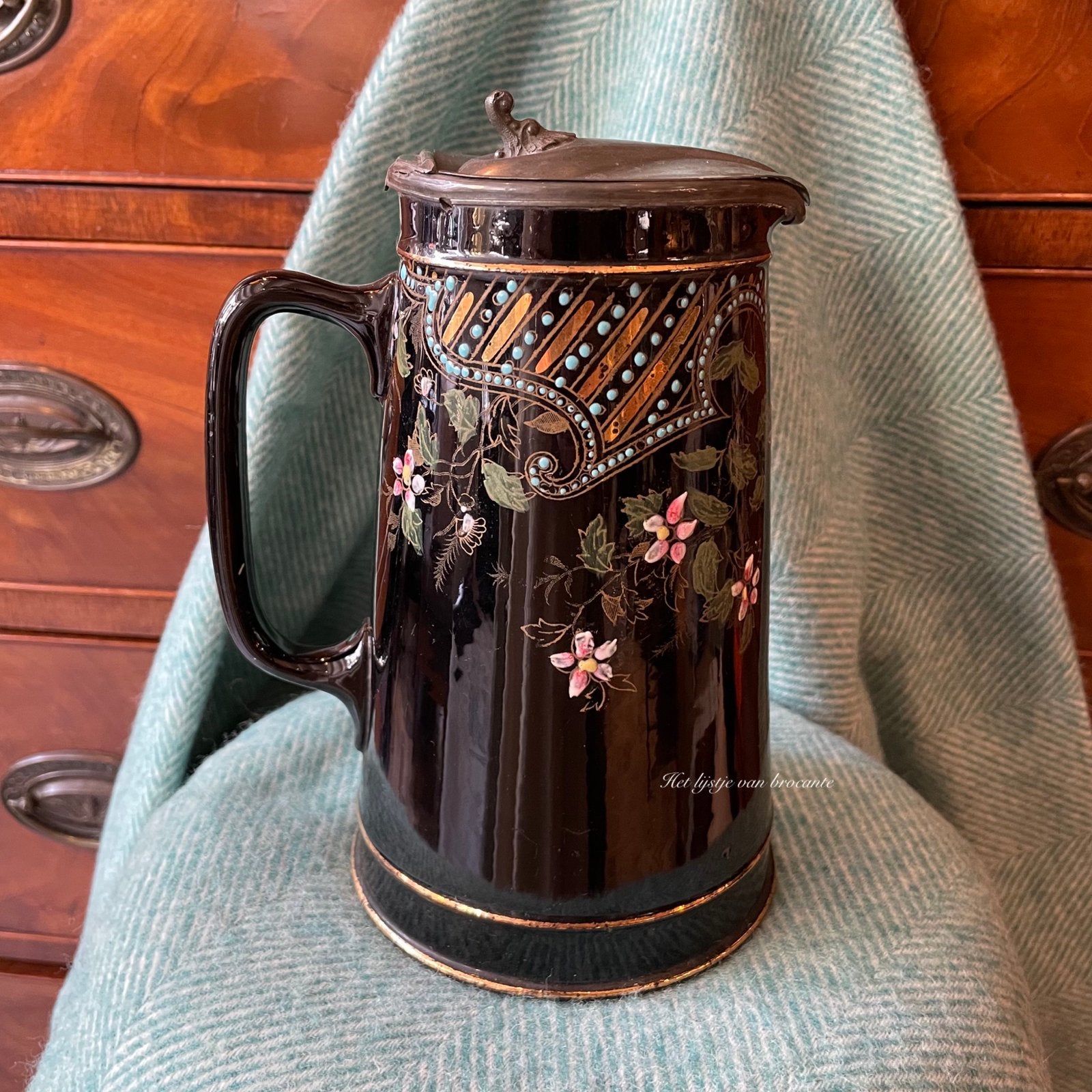 Engels antieke Victoraanse Pitcher Jug handbeschilderd, Ophalen of Verzenden