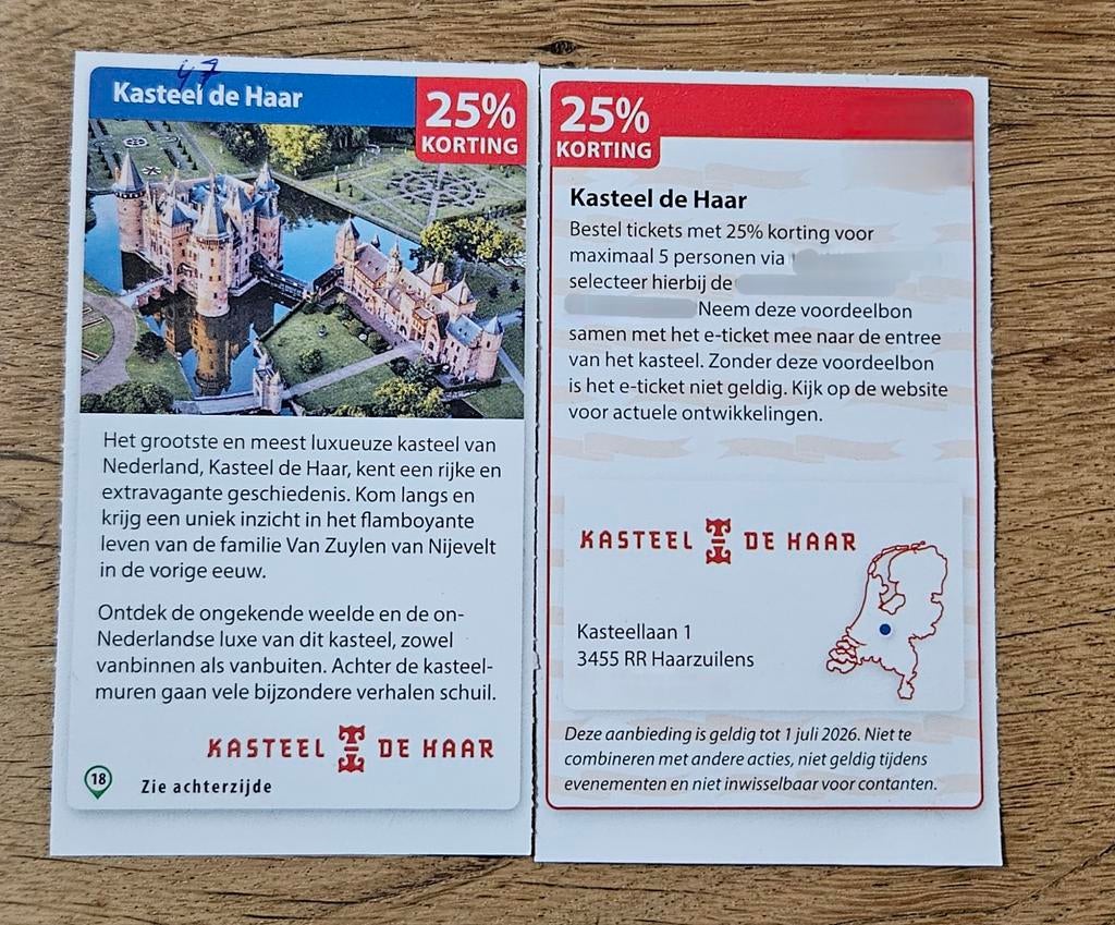 Kasteel de Haar 25% korting, Tickets en Kaartjes, Kortingen en Cadeaubonnen