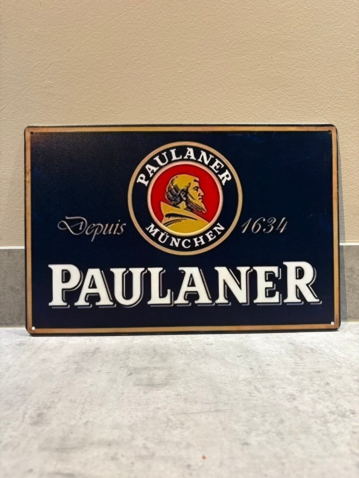 Mancave Bar Café Wanddecoratie metalen bordje Paulaner bier, Ophalen of Verzenden, Zo goed als nieuw, Reclamebord, Plaat of Schild