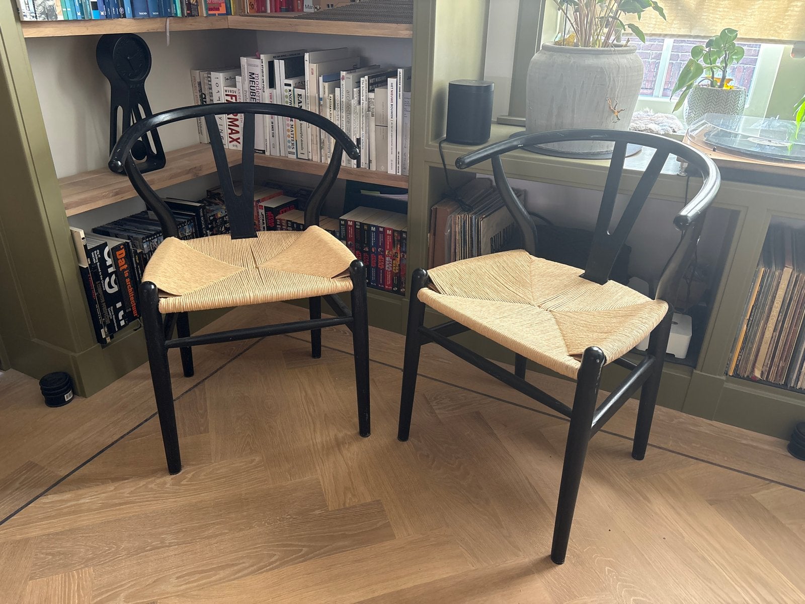 Wishbone Y-stoelen - Hans Wegner design (geen origineel), Ophalen, Twee, Zwart, Zo goed als nieuw