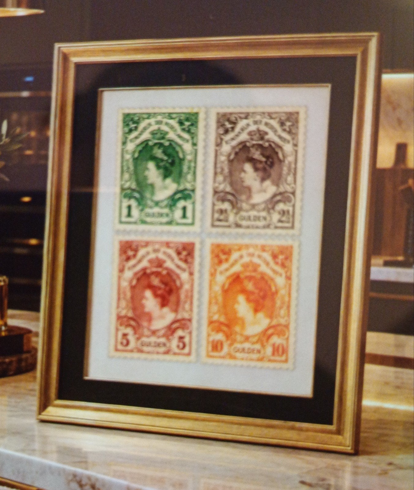 Ingelijste postzegels Koningin Wilhelmina (1 Gulden), Verzenden, T/m 1940, Gestempeld