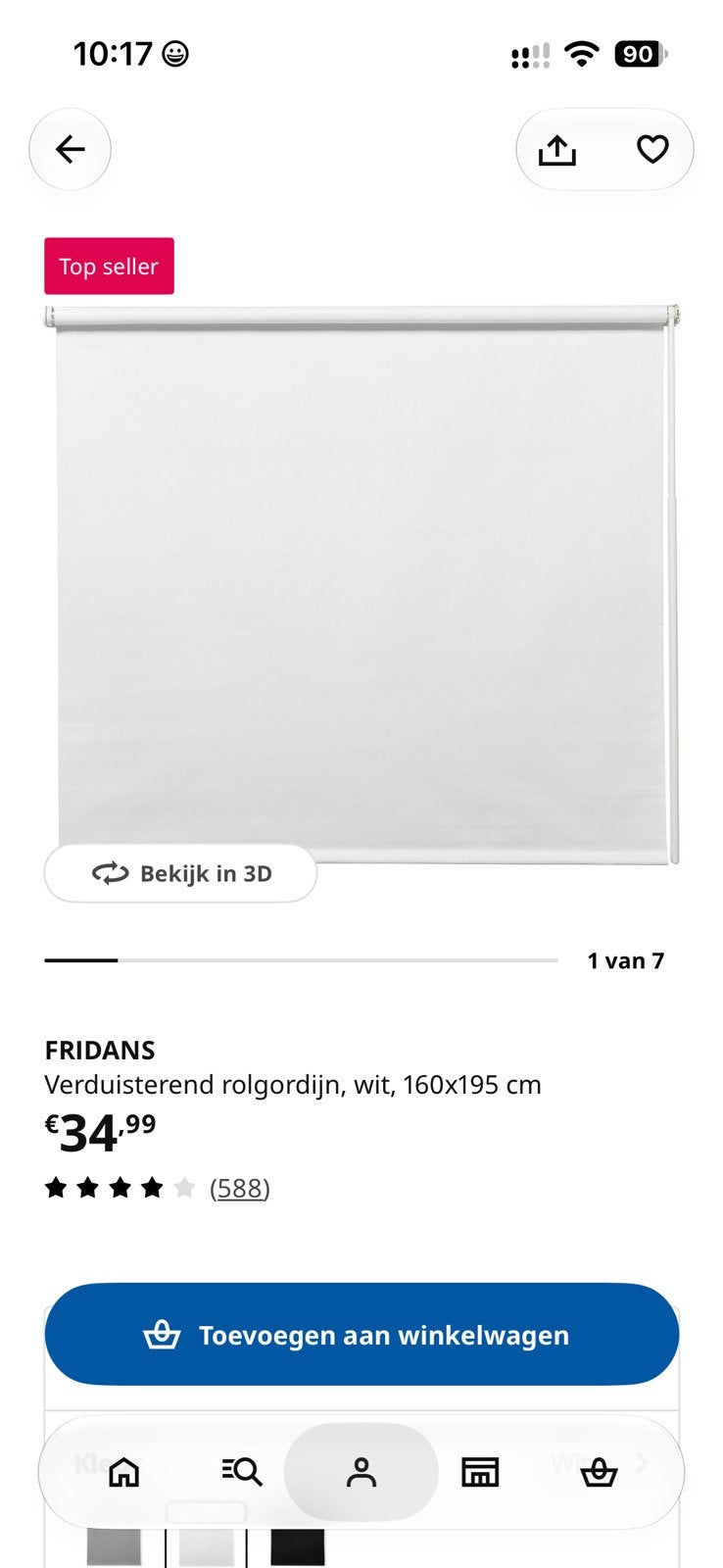 IKEA Fridans verduisterend rolgordijn wit 160x195cm, Ophalen, Gebruikt, Verduisterend, Wit