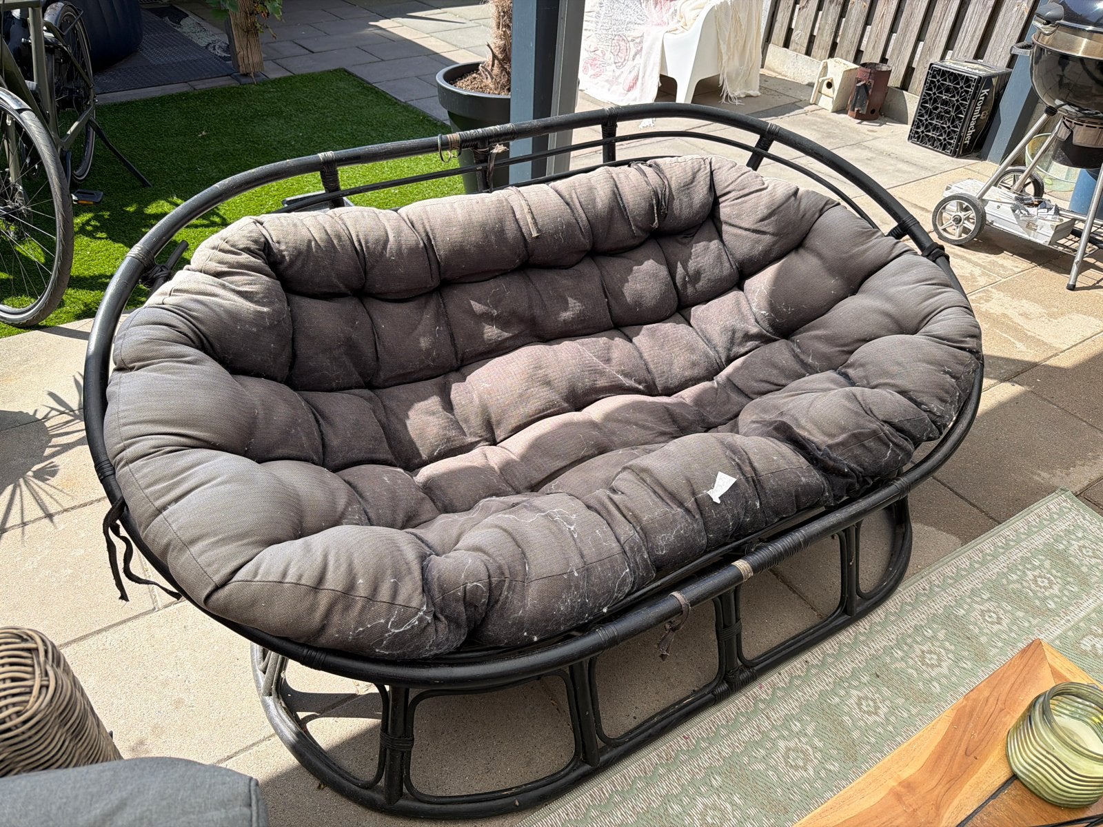 Comfortabele Papasan stoel met kussen, Gebruikt, Rotan, Loungeset, Stoel