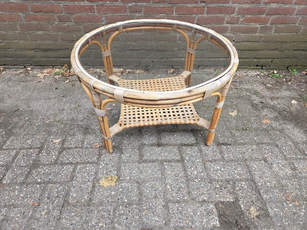 rotan rohe salontafel rond vintage, Huis en Inrichting, Ophalen of Verzenden, 'T Olde Gre-j, Info@toldegrej.nl, Endepoelstraat 20f Didam
