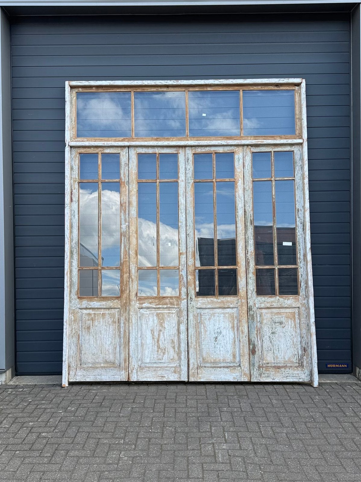 Antieke 4-slag oranjerie met bovenlicht en oude patina, Ophalen of Verzenden, Zo goed als nieuw, Hout