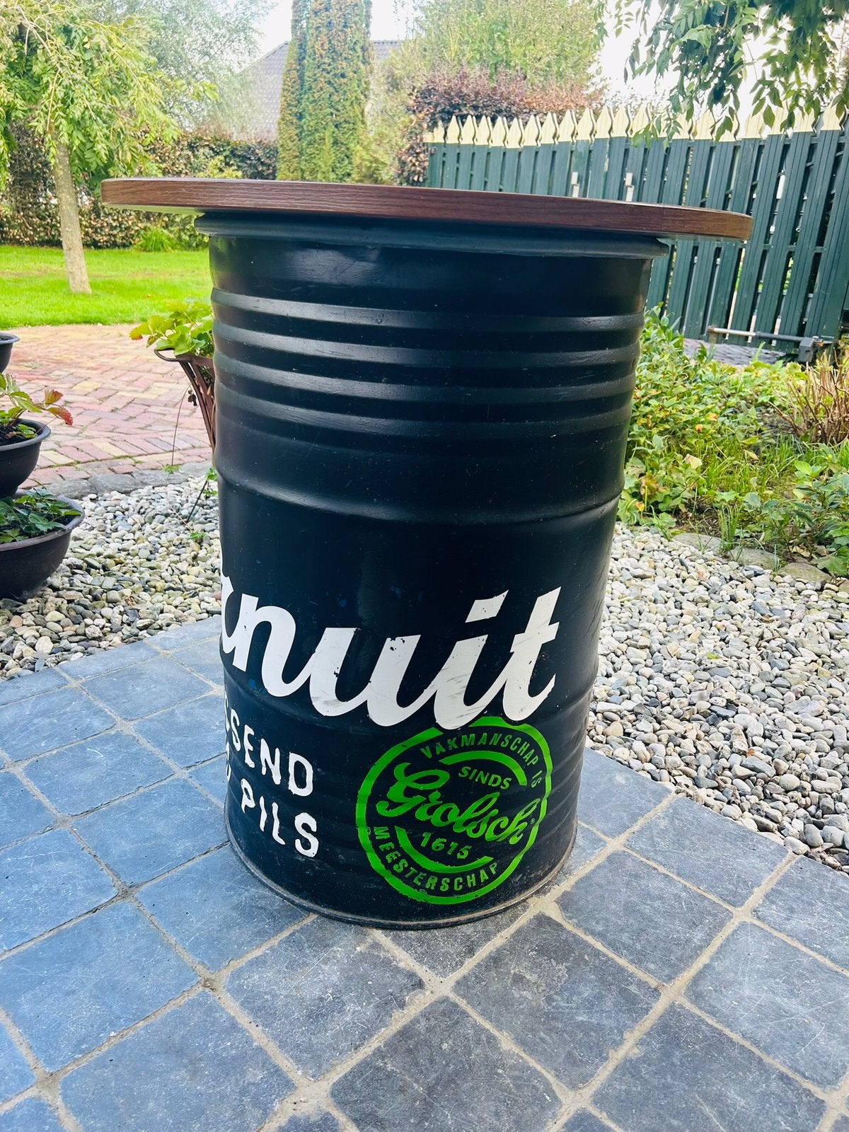 Leuke hang ton met kunststof blad, Grolsch, zwart, Tuin en Terras, 150 liter of meer, Ophalen, Gebruikt, Metaal