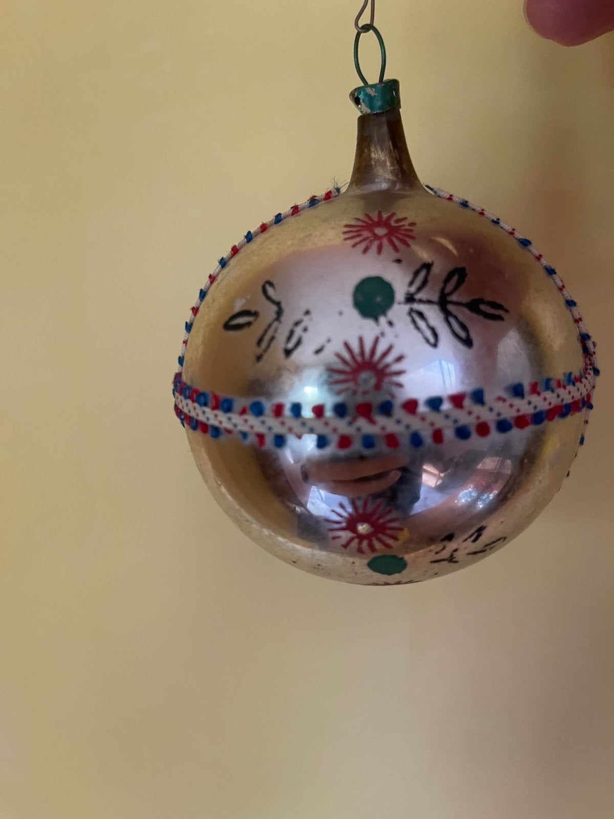 Vintage Glazen Kerstbal – Handgeschilderd (Jaren '50/'60)., Ophalen, Zo goed als nieuw