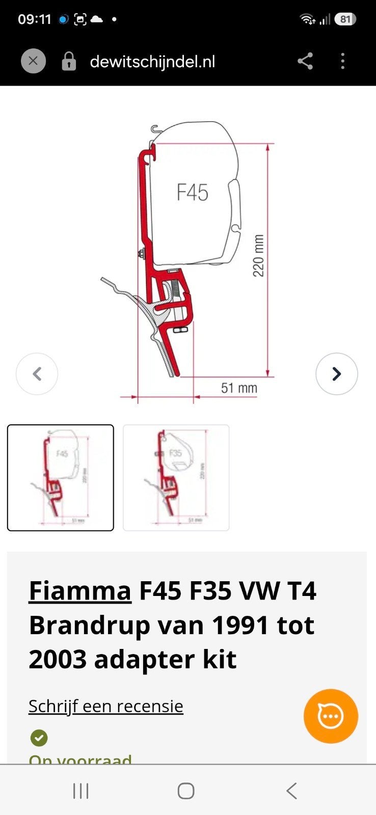 Fiamma F45 F35 VW T4 Brandrup adapter kit 1991-2003, Ophalen of Verzenden