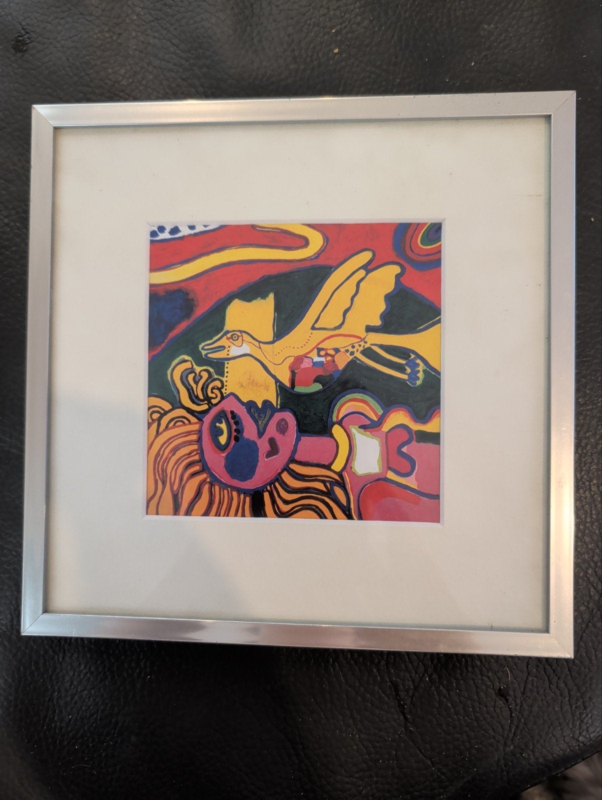 kleurrijke ingelijste kunstdruk in de stijl van Corneille, Ophalen of Verzenden