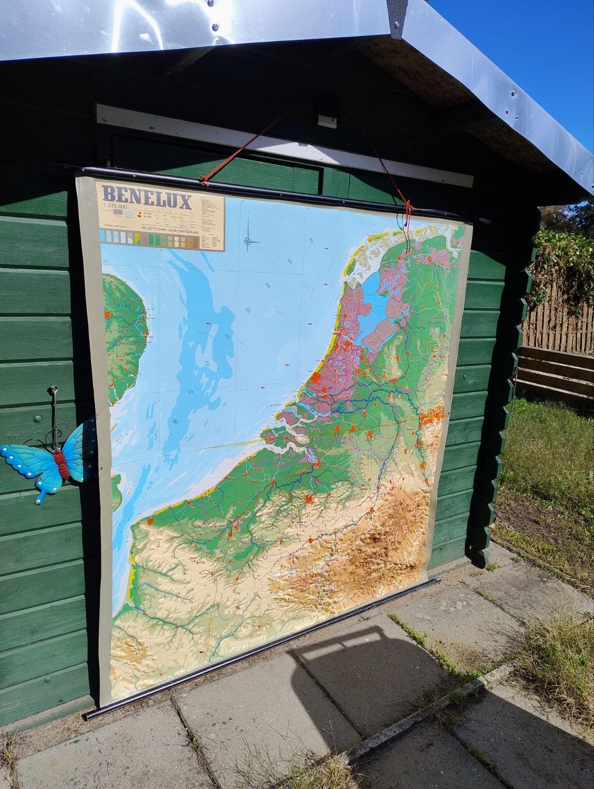 vintage 3d reliëf wandkaart benelux, prima staat 156 x 208cm, Verzamelen, Ophalen of Verzenden, Gebruikt
