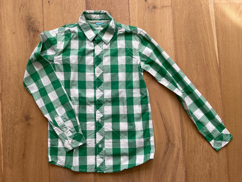 Hema overhemd, maat 158-164, groen wit geruit, Gebruikt, Overhemd of Blouse, Ophalen of Verzenden, Hema