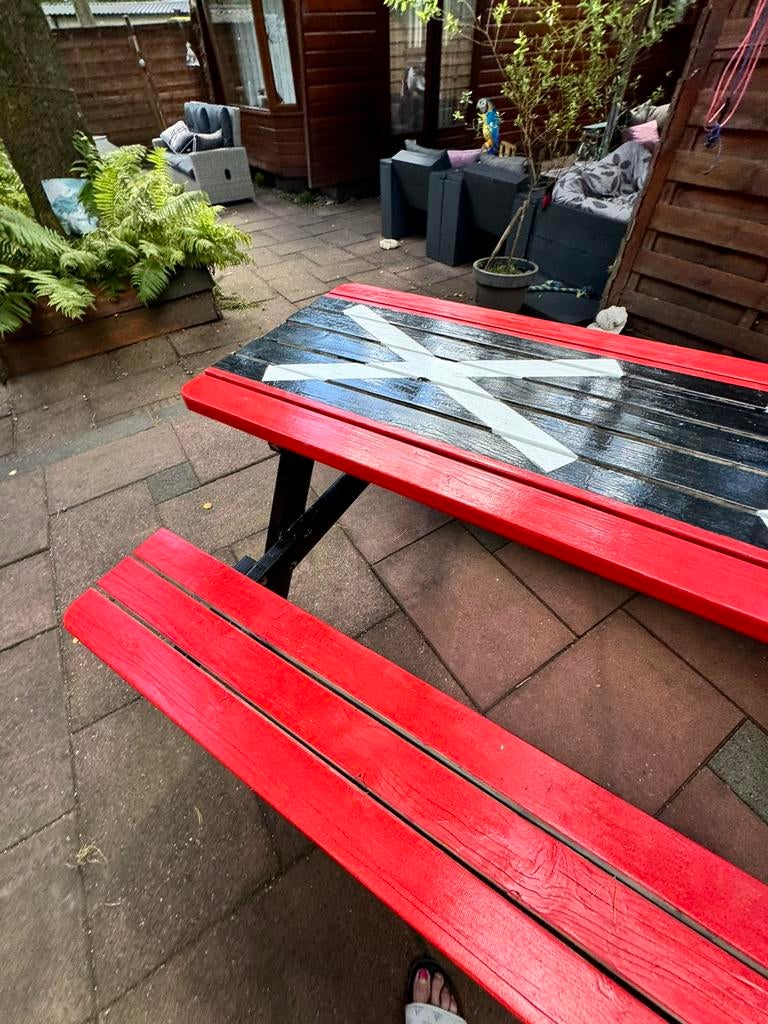 Picknicktafel met Amsterdamse vlag design, Ophalen, Gebruikt, Rechthoekig, Hout