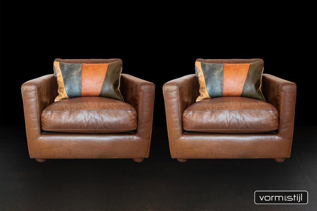 Set Linteloo/Machalke design fauteuils + hocker/poef, Huis en Inrichting, Fauteuils, Zo goed als nieuw, Leer, 50 tot 75 cm, 75 tot 100 cm
