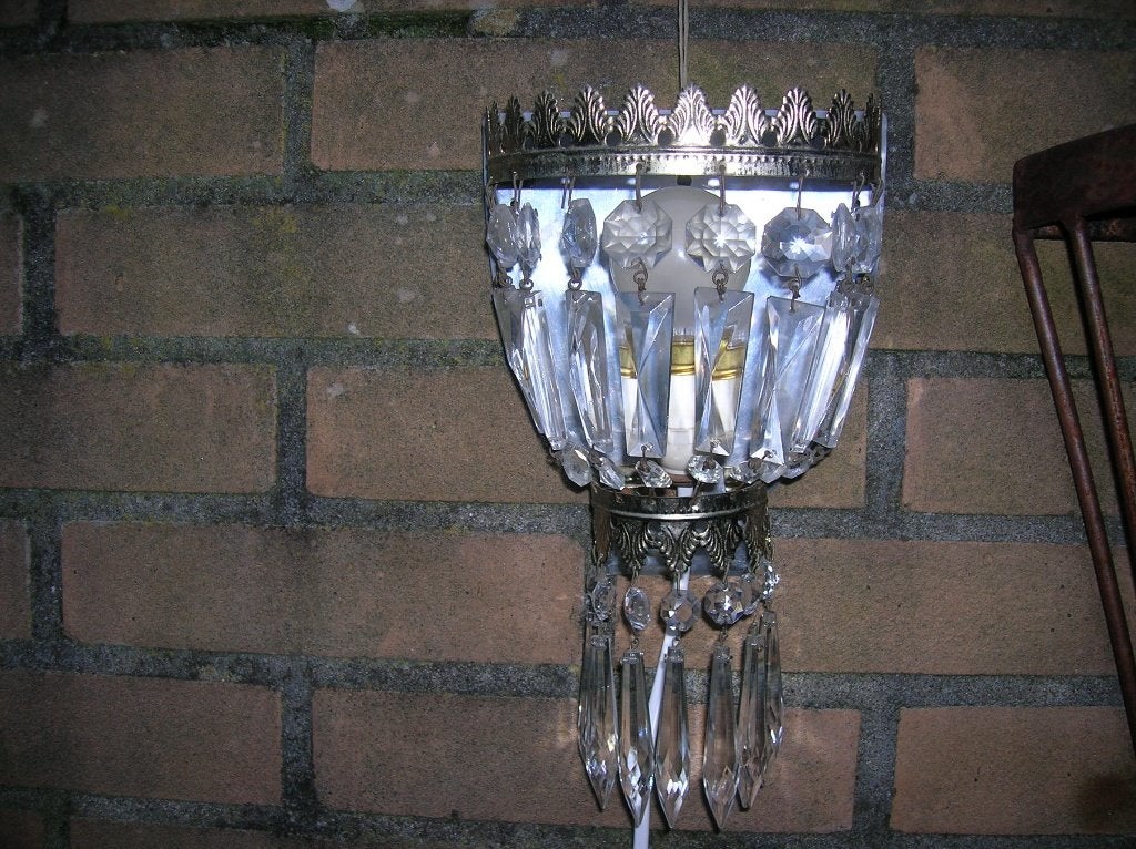 2 x oud wandlampje met glas kristallen, Ophalen of Verzenden