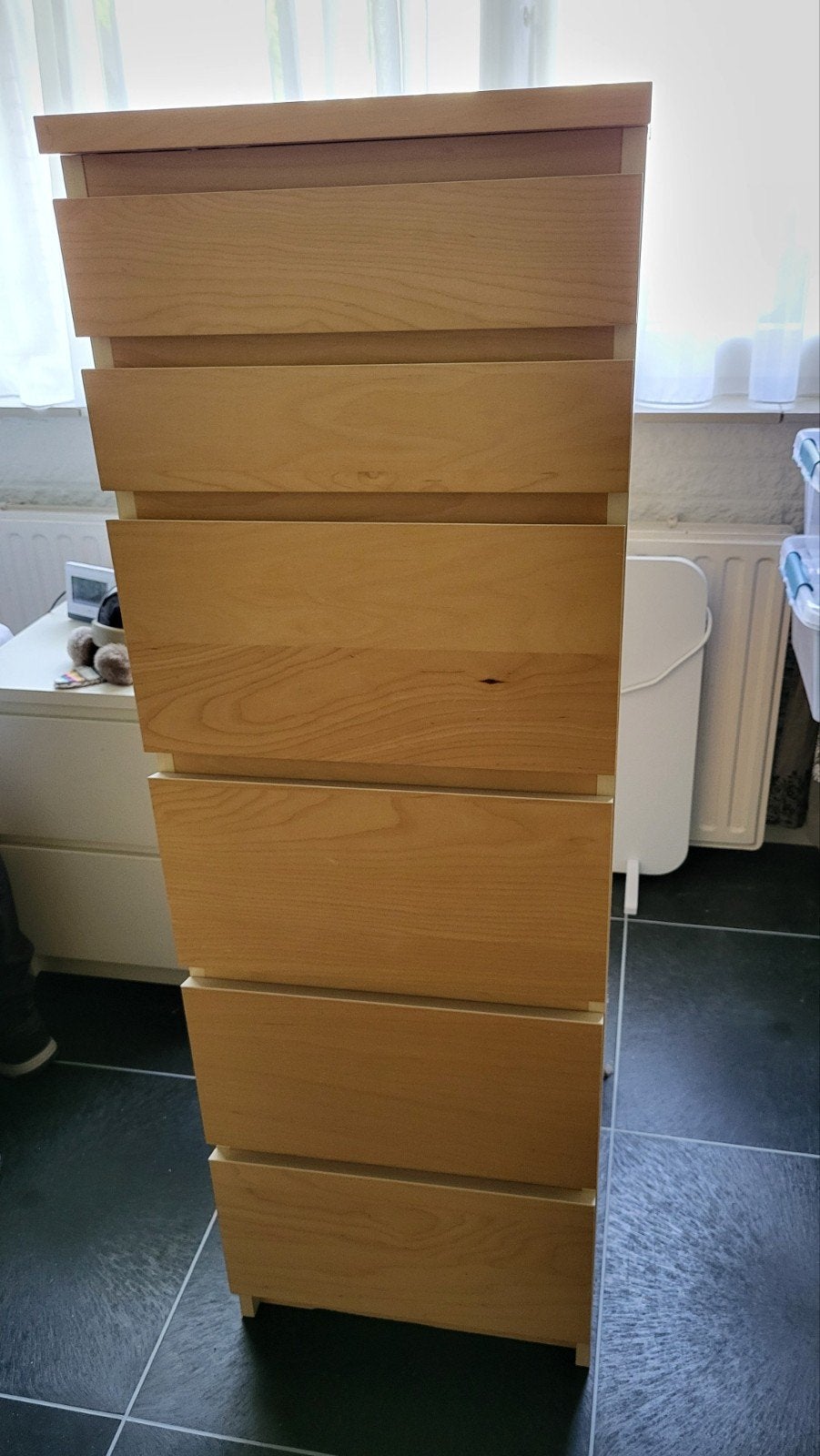 IKEA MALM Ladekast met 6 lades en spiegel, berkenfineer, Ophalen, Minder dan 50 cm, Gebruikt, 100 tot 150 cm