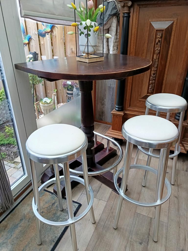 Statafel met 3 krukken - H110 B90 D75 cm, Ophalen of Verzenden