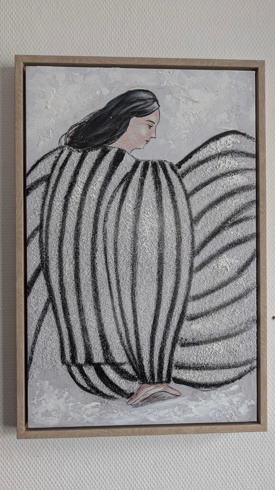 Modern schilderij: Vrouw in gestreepte kleding, Ophalen, Ingelijst, Textiel, Figuren