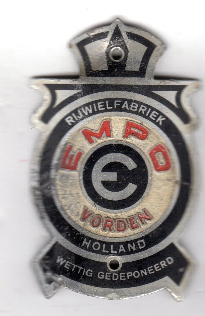 BALHOOFDPLAATJE EMPO RIJWIELFABRIEK VORDEN HOLLAND, Verzamelen, Ophalen of Verzenden, Overige typen