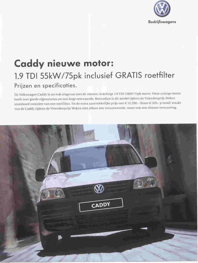 Volkswagen Caddy met nieuwe motor 1.9 TDI (2008), Ophalen of Verzenden, Nieuw, Volkswagen