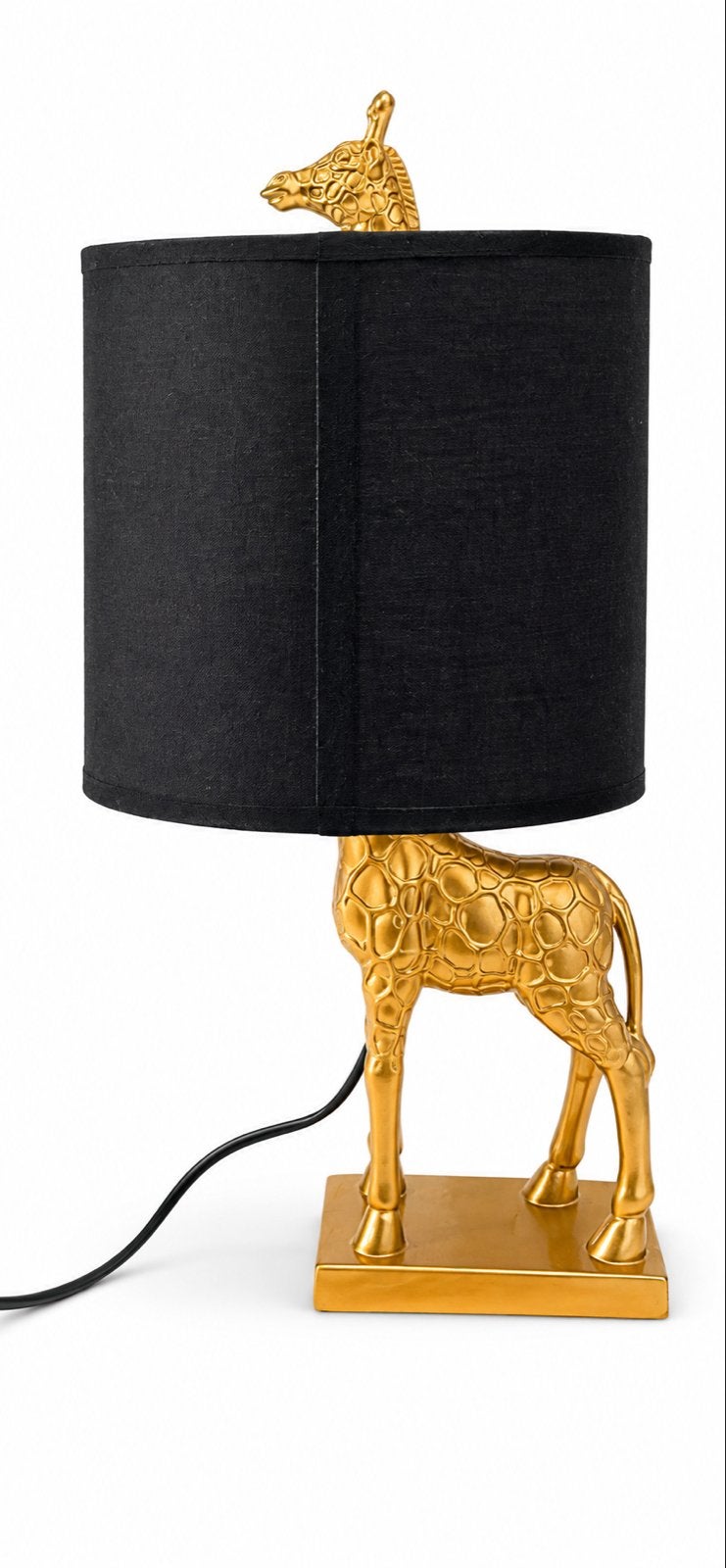 Gouden Giraffe Tafellamp met Zwarte Kap, Ophalen, Kunststof, Goud, Met kap