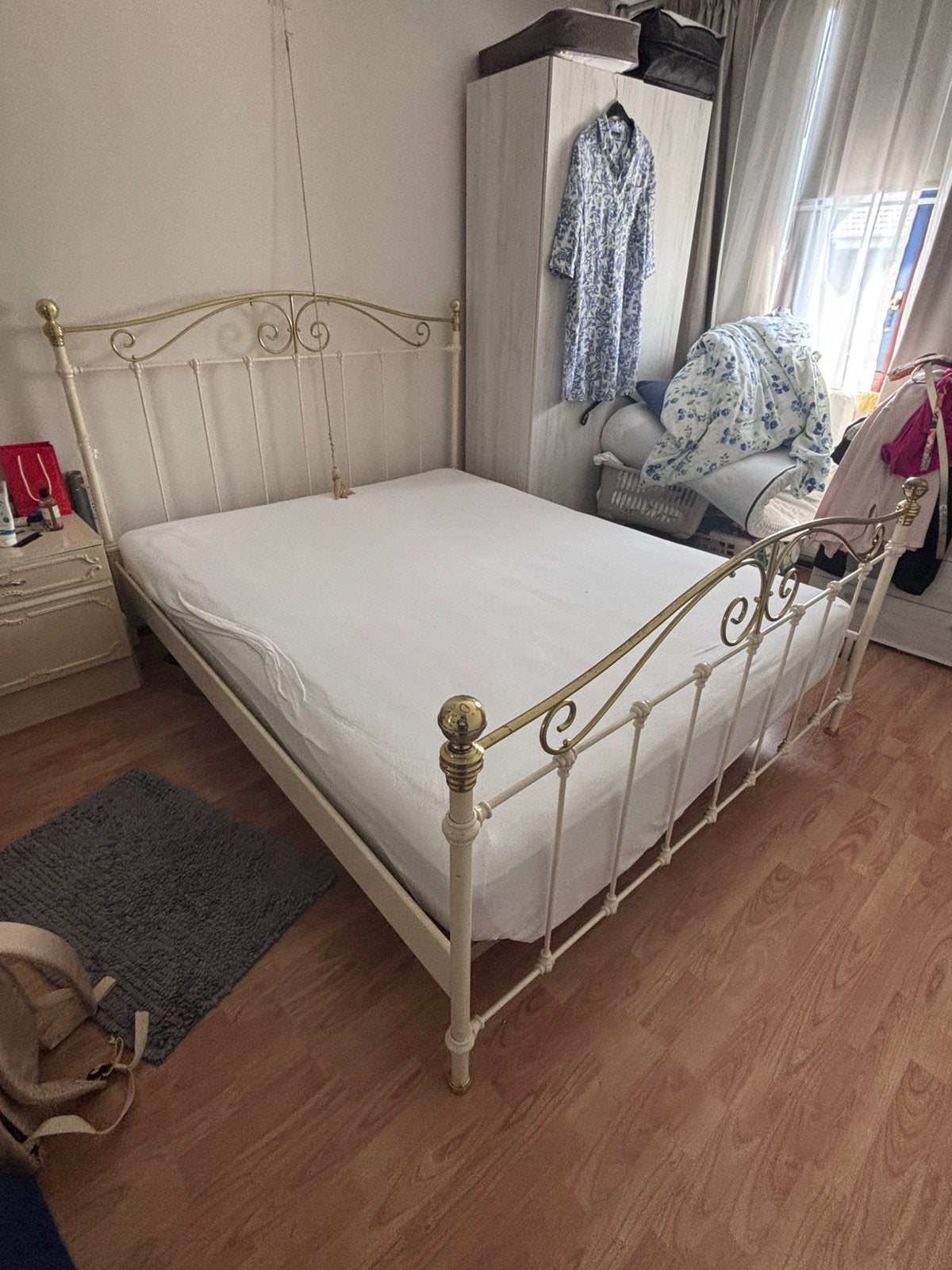 Vintage Koperen Tweepersoonsbed met Auping Spiraalbodem, Huis en Inrichting, Slaapkamer | Bedden, Ophalen, Tweepersoons, Metaal