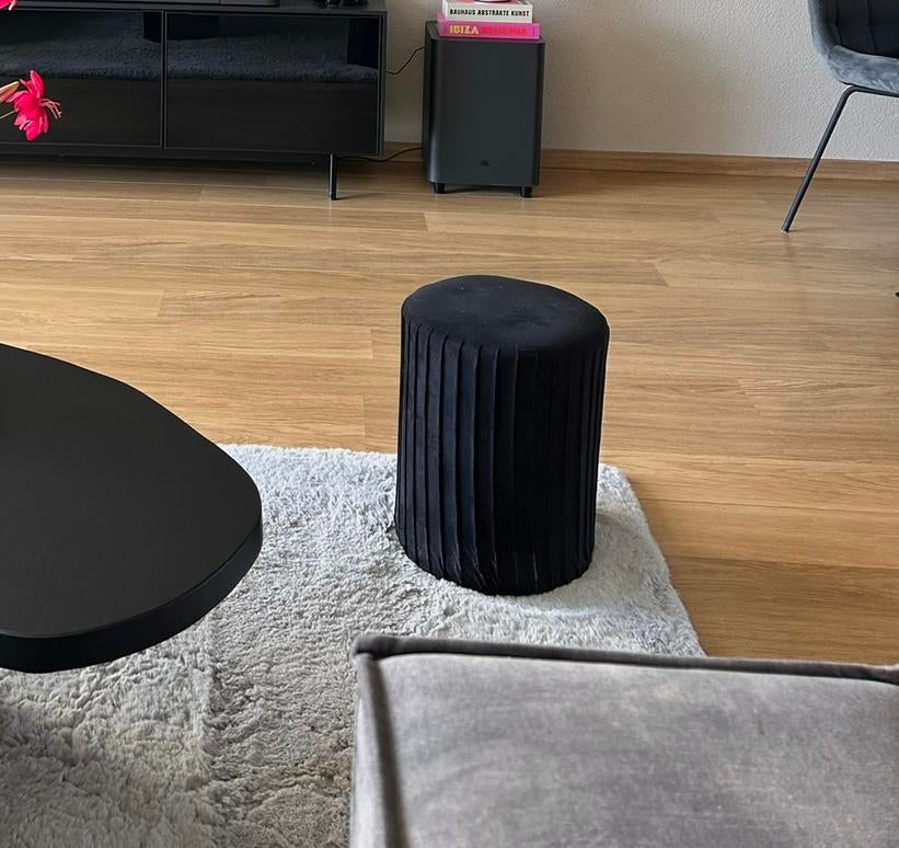 Zwarte velvet poef, Ophalen, Minder dan 50 cm, Rond, Minder dan 50 cm
