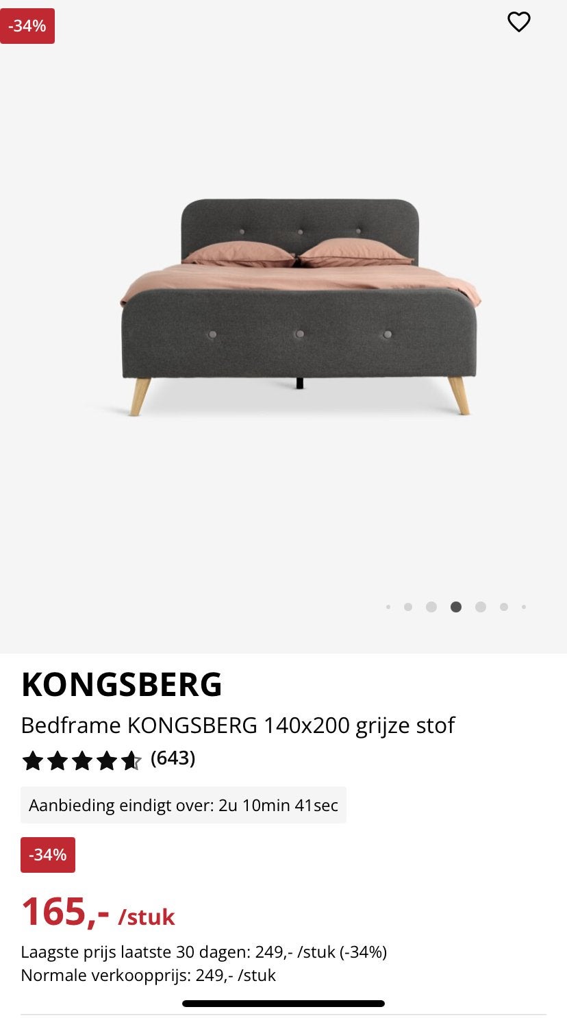 Bedframe KONGSERG 140x200 grijs, gedemonteerd, Ophalen, Gebruikt, Tweepersoons, 140 cm