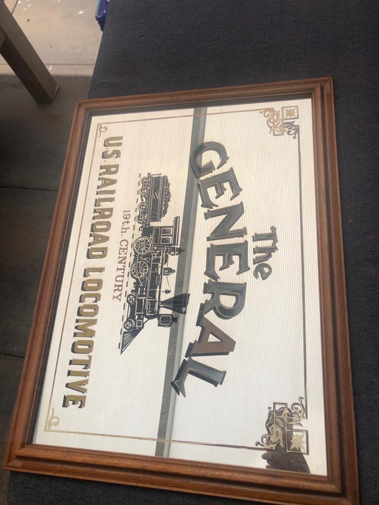 Vintage Pubspiegel "The General" - US Railroad Locomotief, Ophalen, Rechthoekig, Minder dan 50 cm, Minder dan 100 cm