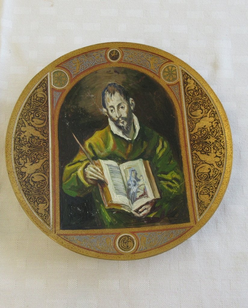 Koperen bord Apostel Lucas, Antiek en Kunst, Antiek | Koper en Brons, Ophalen of Verzenden