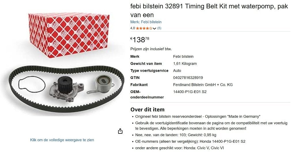 Distributieriemset incl. waterpomp Honda Civic EK/EJ9 NIEUW, Ophalen of Verzenden, Nieuw, Honda