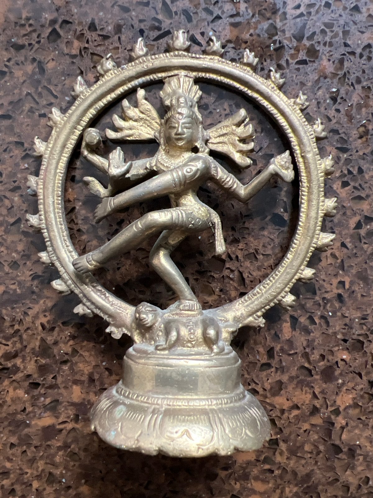 Vintage bronzen Shiva Nataraja beeldje - Dansende Shiva, Minder dan 20 cm, Ophalen of Verzenden, Beeld, Goud