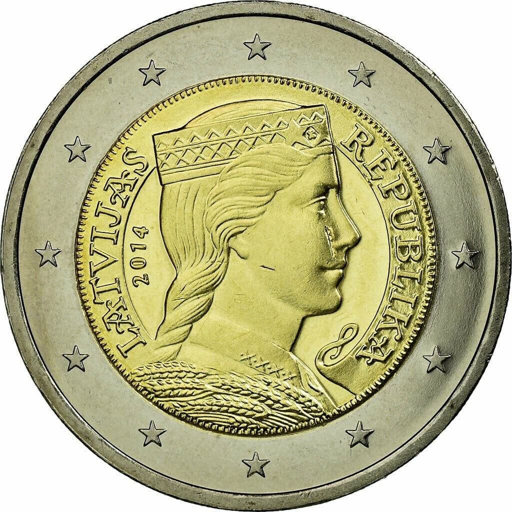 2 Euro munt LETLAND 2014 "Lets Meisje" in UNC Kwaliteit., Postzegels en Munten, Munten | Europa | Euromunten, Verzenden, Overige landen
