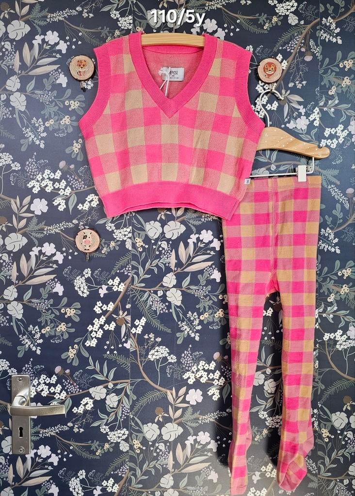 Repose AMS setje spencer en legging roze/geel ruit, Ophalen of Verzenden