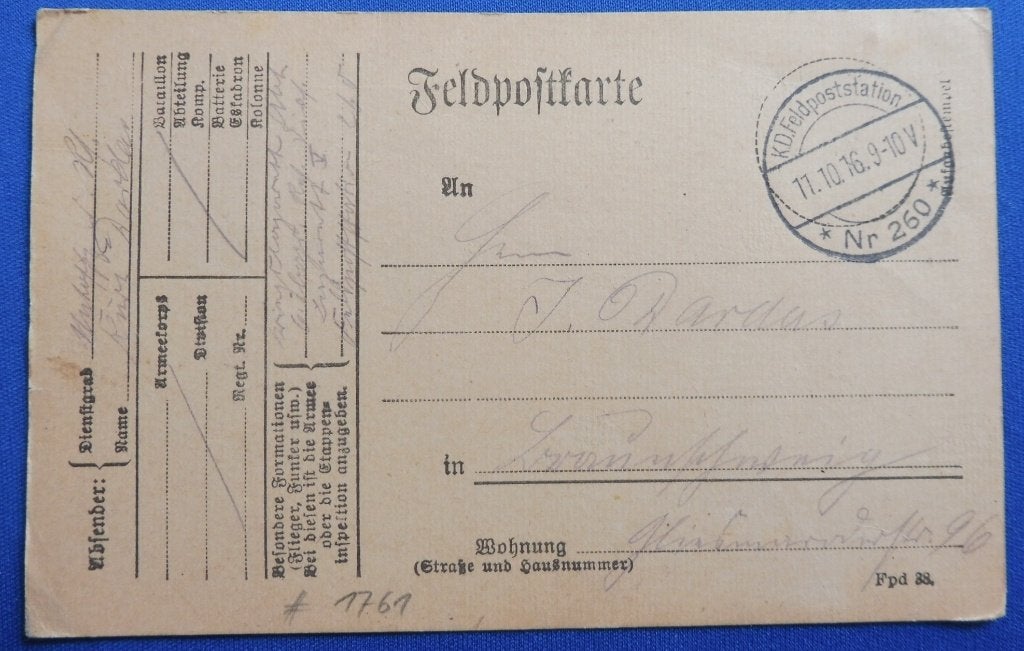 WWI Duitse Feldpostkarte 1916 Landsturm Cambrai Somme (B), Verzenden, Landmacht, Duitsland, Overige typen