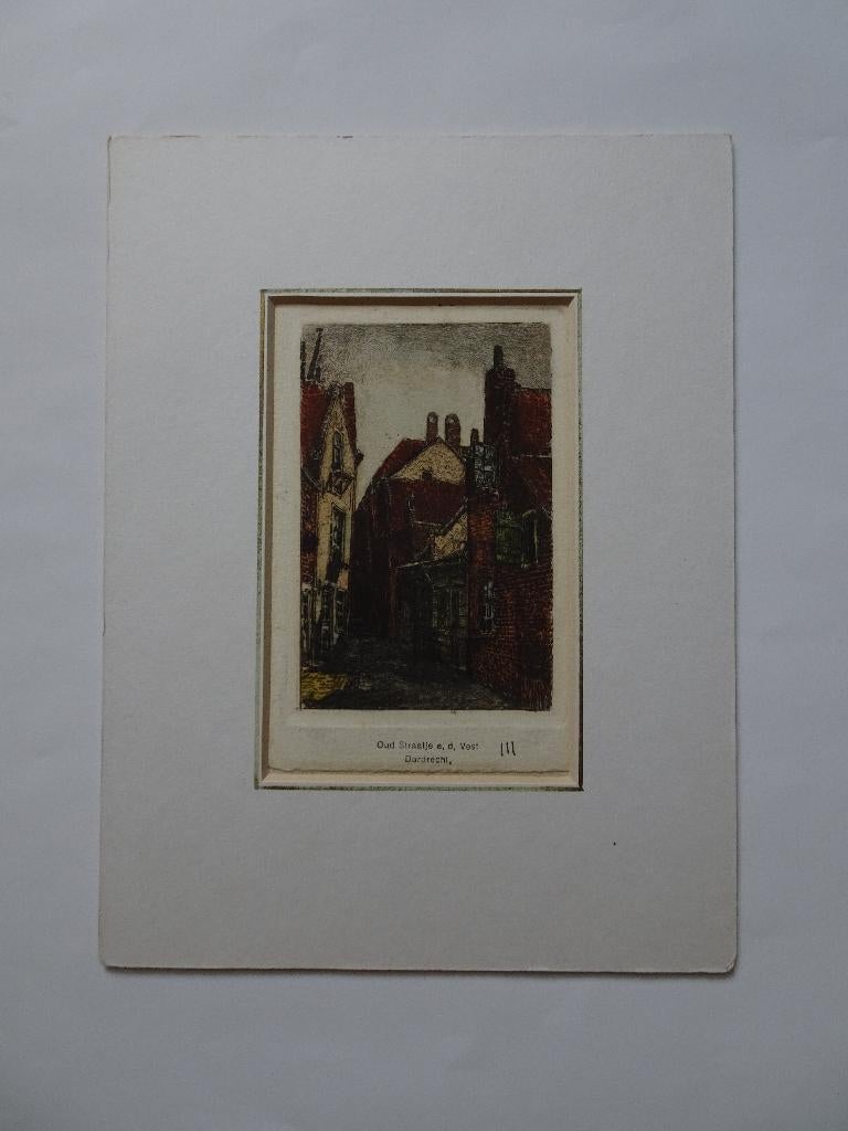 Kleurenets oud straatje Vest Dordrecht O.P. Matthes ca 1910, Verzenden
