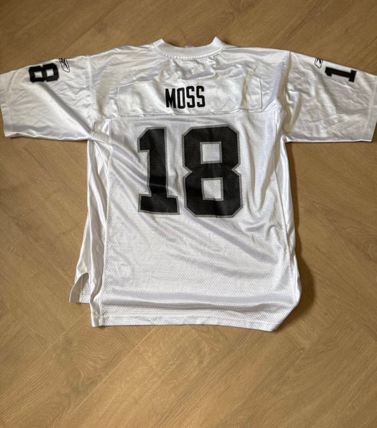 Reebok NFL Oakland Raiders Randy Moss 18 Jersey, Kleding | Heren, Maat 52/54 (L), Wit, Ophalen of Verzenden, Zo goed als nieuw