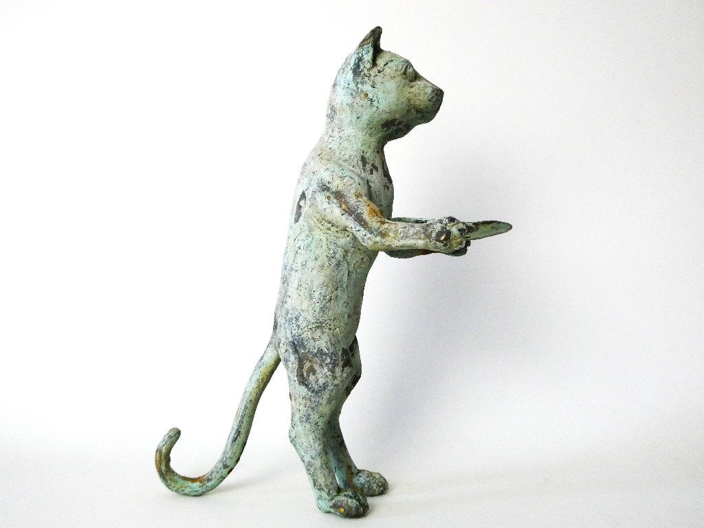 Groen gepatineerd beeld Kat butler n. Diego Giacometti, Antiek en Kunst, Ophalen of Verzenden