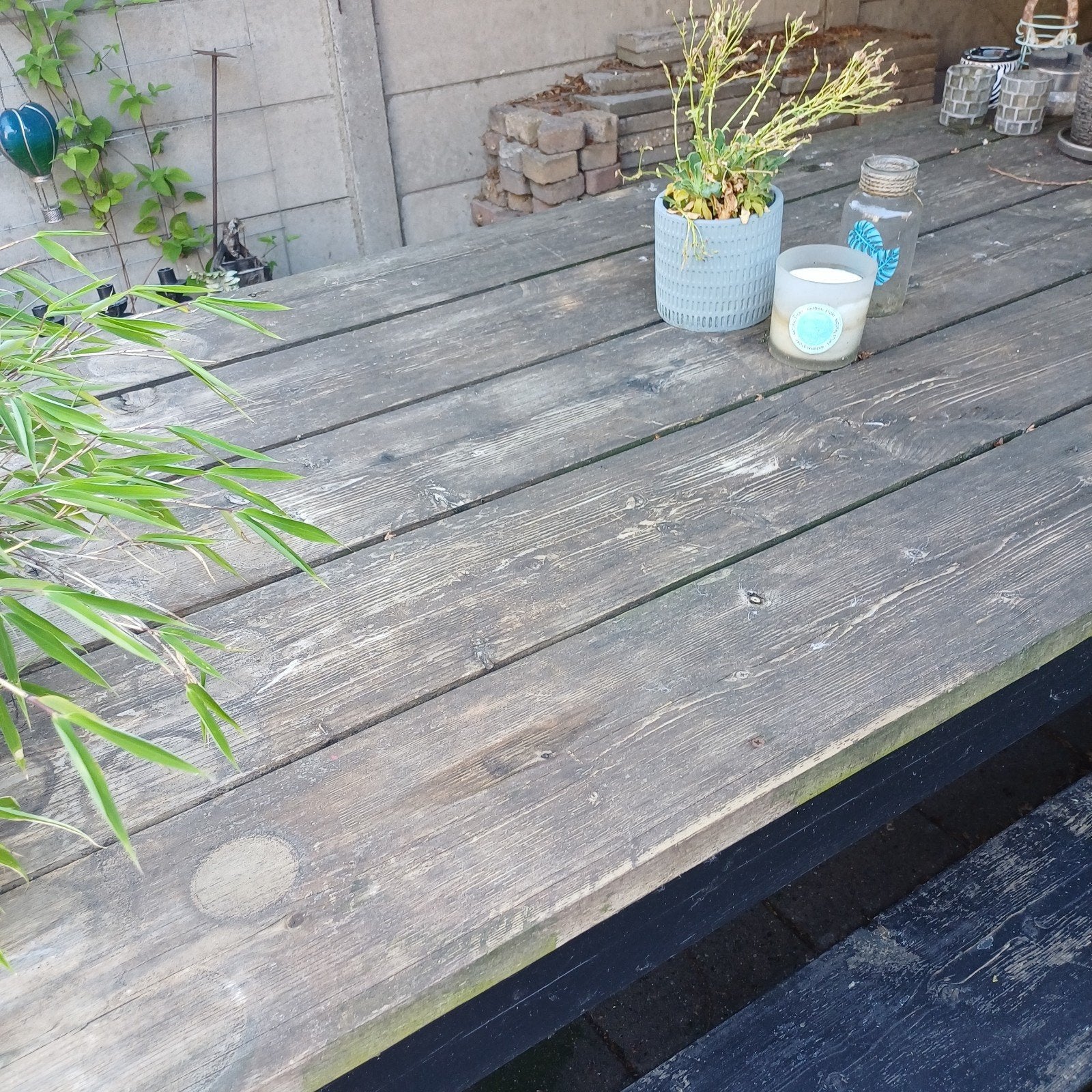 Houten eettafel met 2 banken, Ophalen