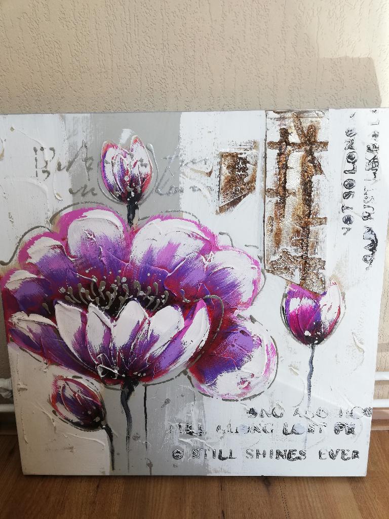 Schilderij Paarse bloem, relief, Ophalen, Zo goed als nieuw, Schilderij
