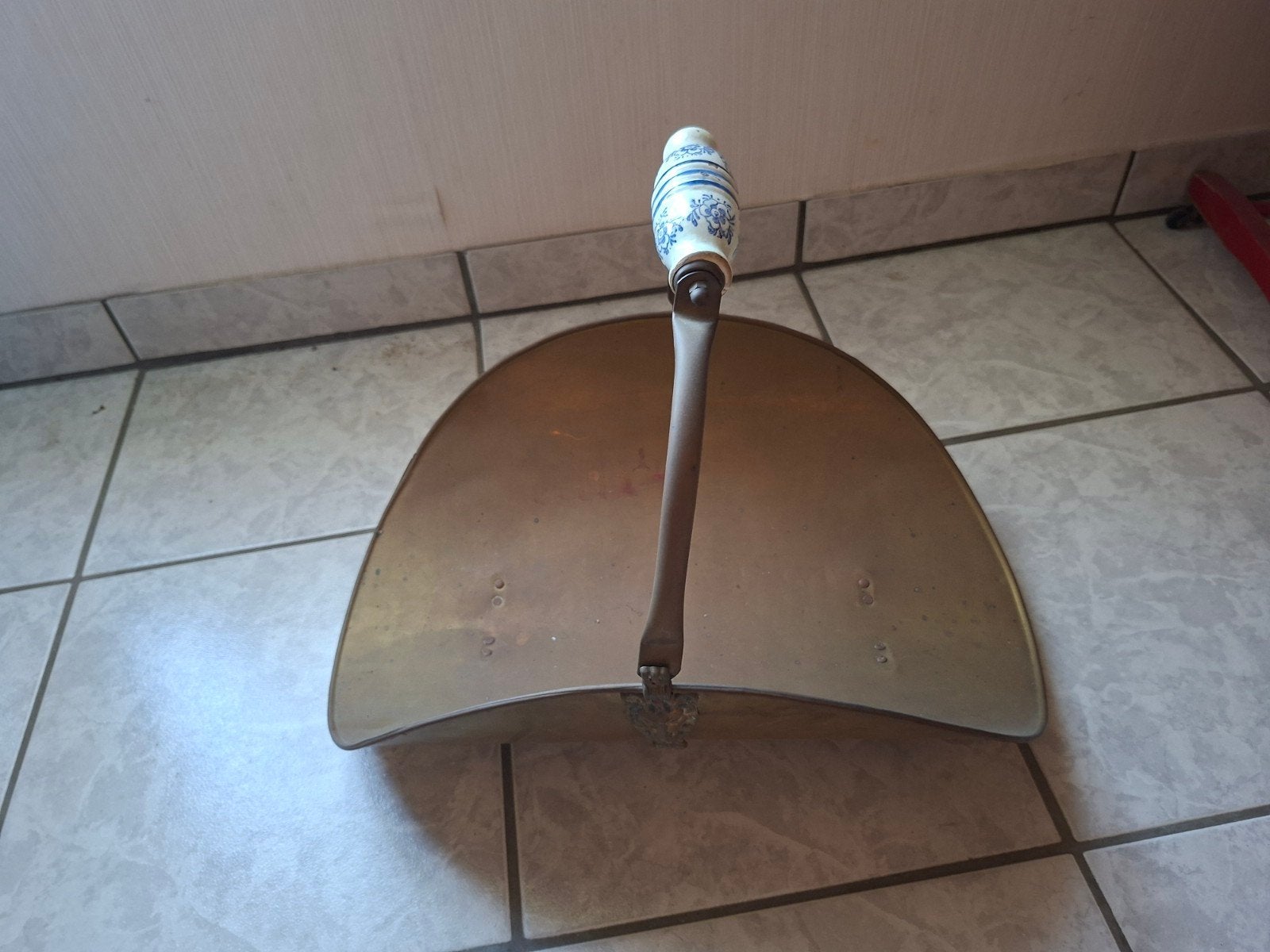 Antieke Messing Kolenkit met Delfts Blauw Handvat, Antiek en Kunst, Ophalen of Verzenden, Koper