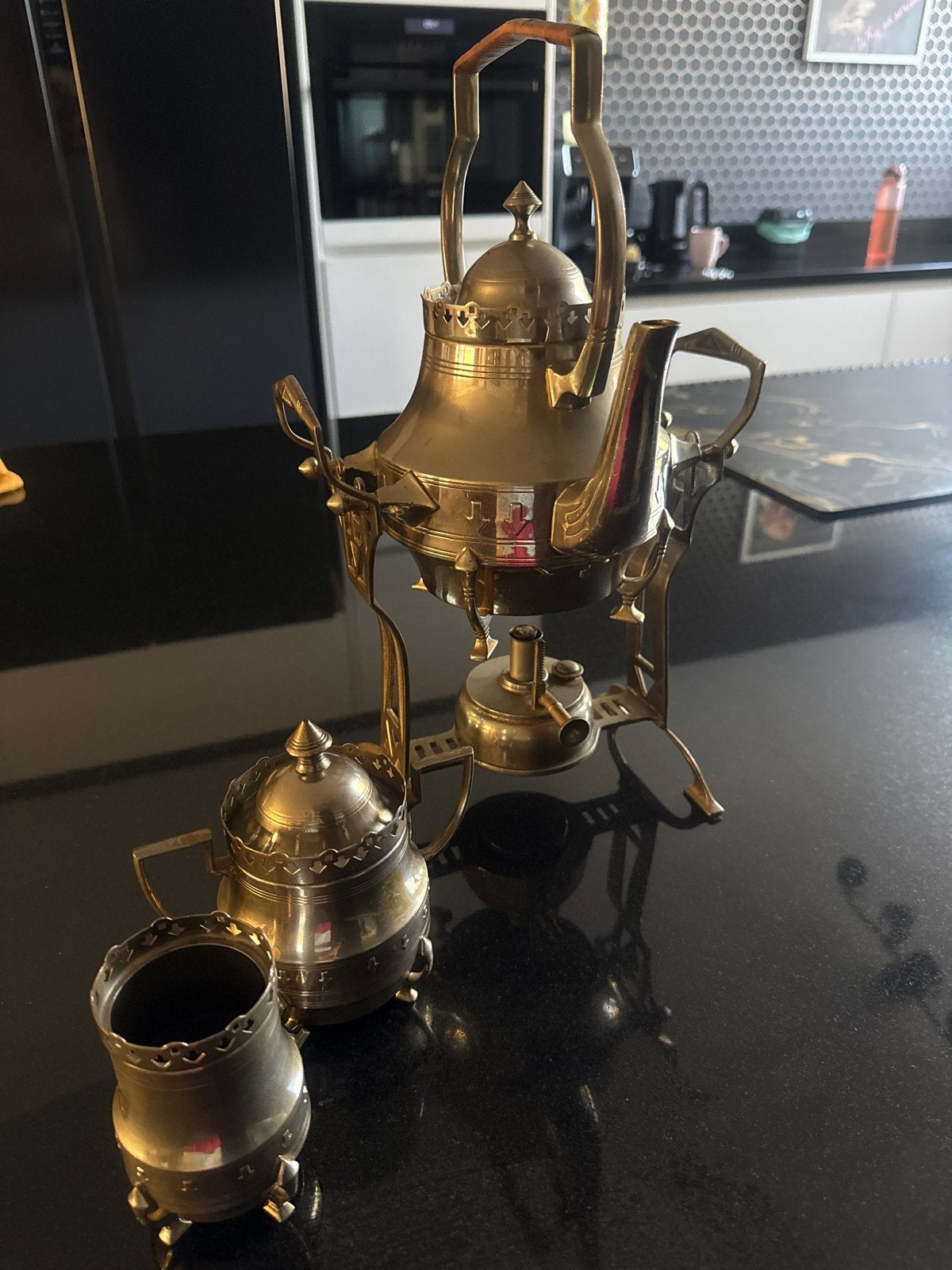 Antiek verzilverd  theeservies met brander, Antiek en Kunst, Ophalen